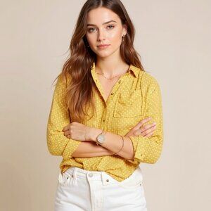 Anthropologie Gold Yellow Hi-low Tunic Shirt Button-Back Top Size Small
